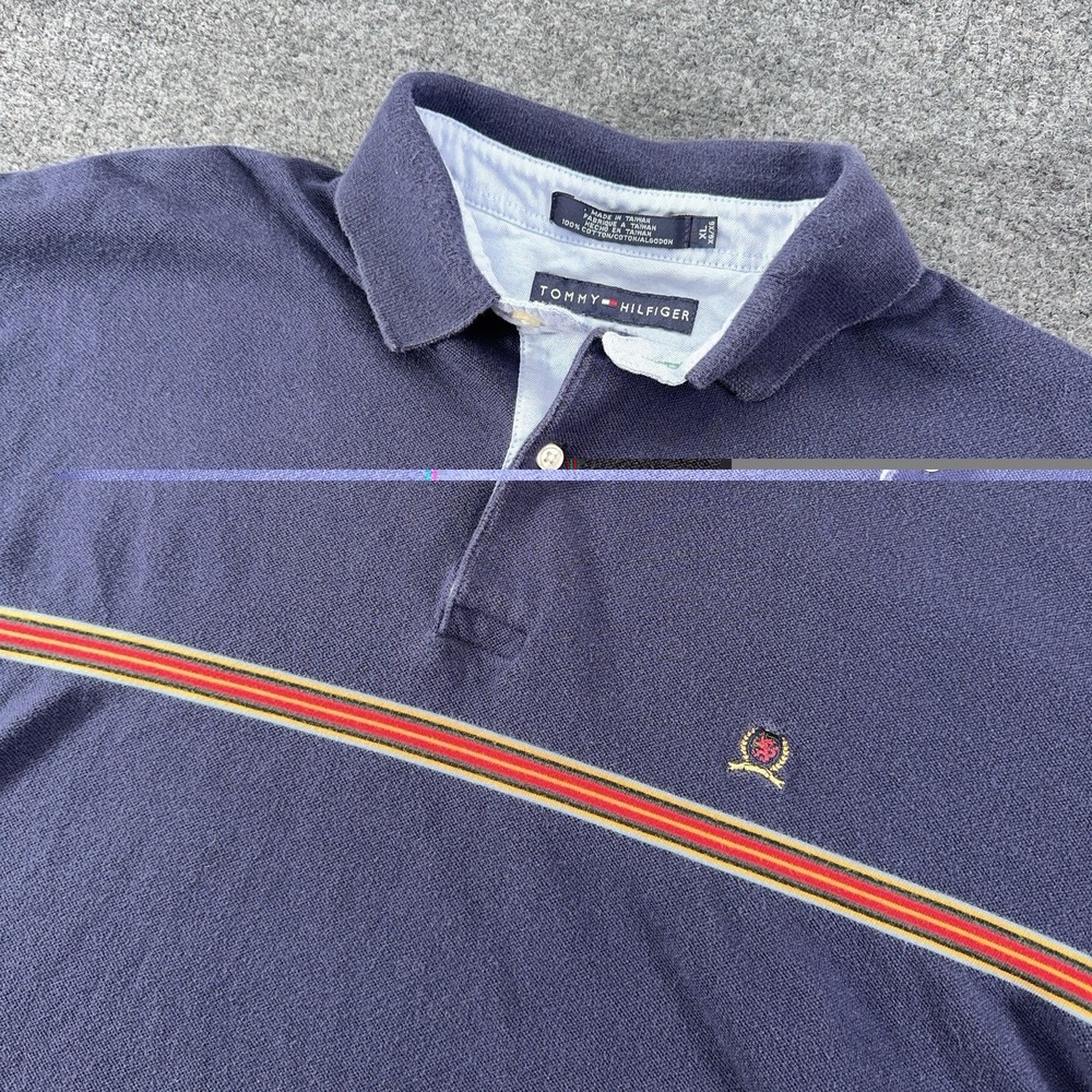 Tommy Hilfiger Men's Polo Shirt Blue Size XL 100% Cotton VTG Fade Y2K EUC - Picture 2 of 13